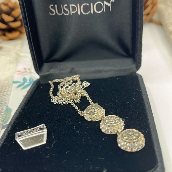 Vintage Sterling Silver Marcasite & CZ's 3 Disk Drop Lavaliere Necklace 17-20" - Picture 6 of 10